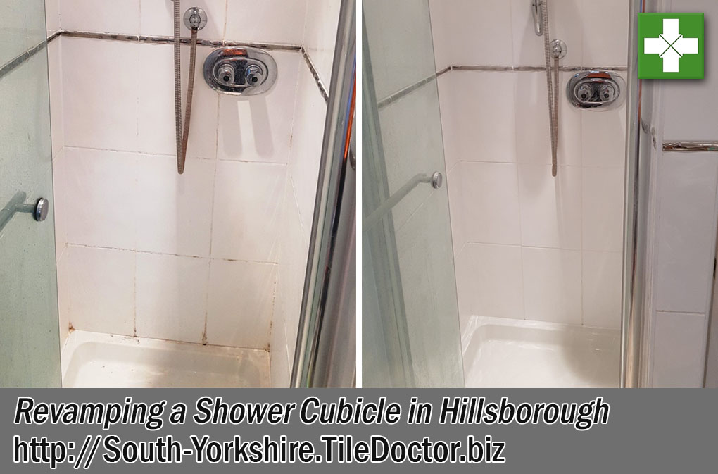Ceramic Tiled Shower Cubicle Before and After Cleaning Hillsborough