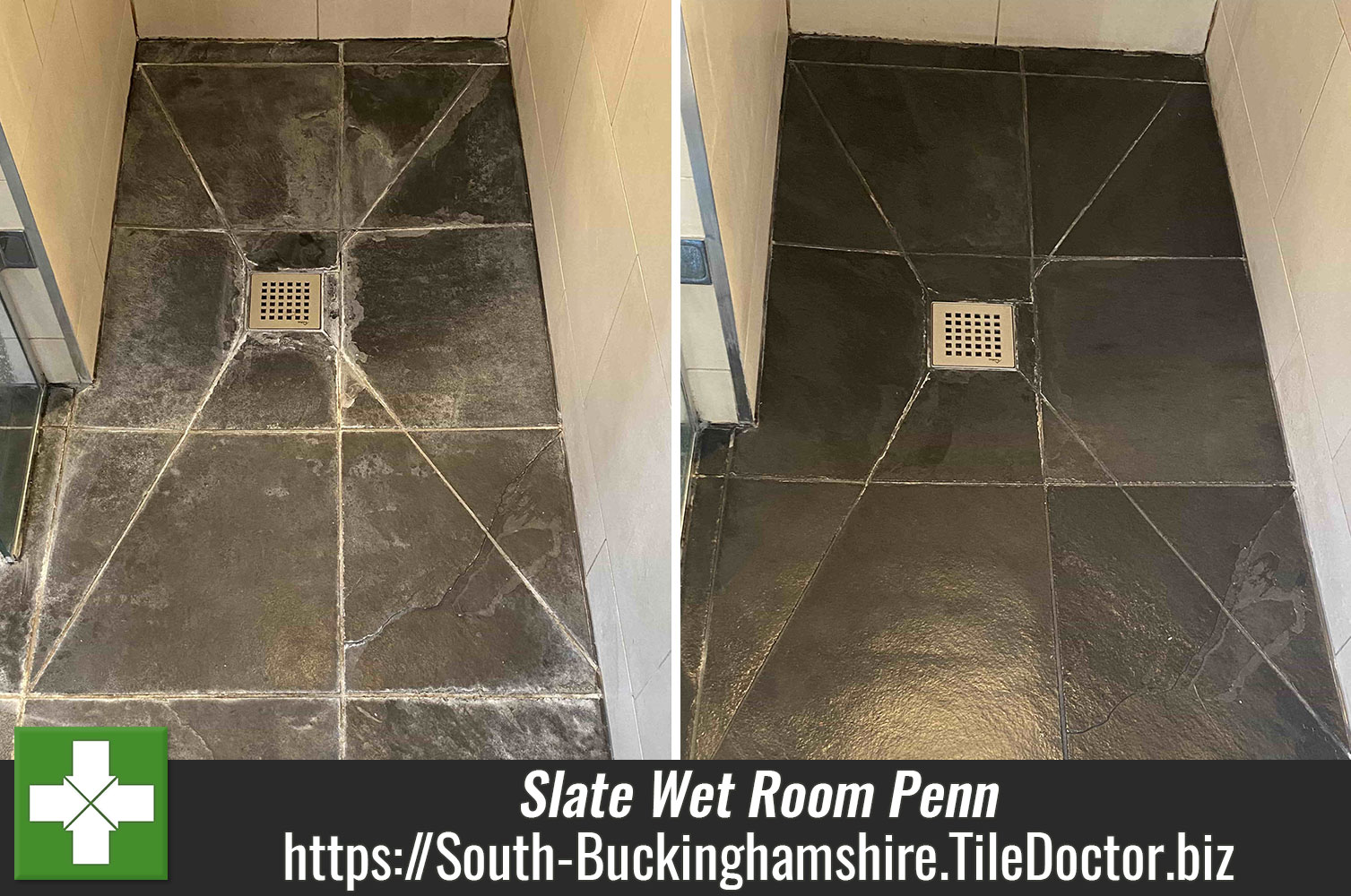 Limescale Stained Slate Shower Floor Renovated Penn